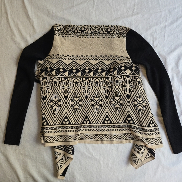 Lucky Brand Aztec Waterfall Open Front Cardigan 100% Cotton Black & Tan Small - Picture 11 of 11